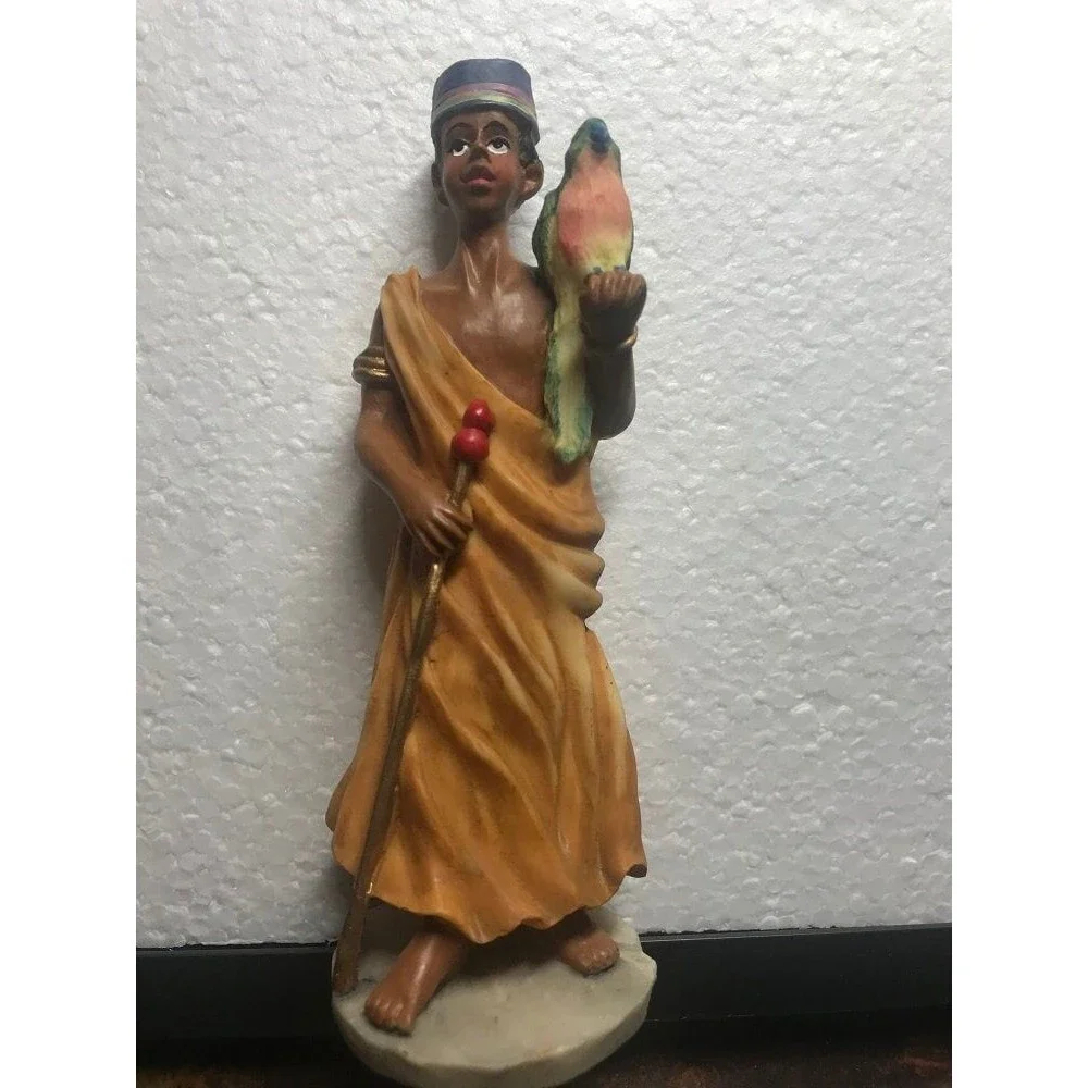 Ks Collection African Male Figurine w/Staff and Bird